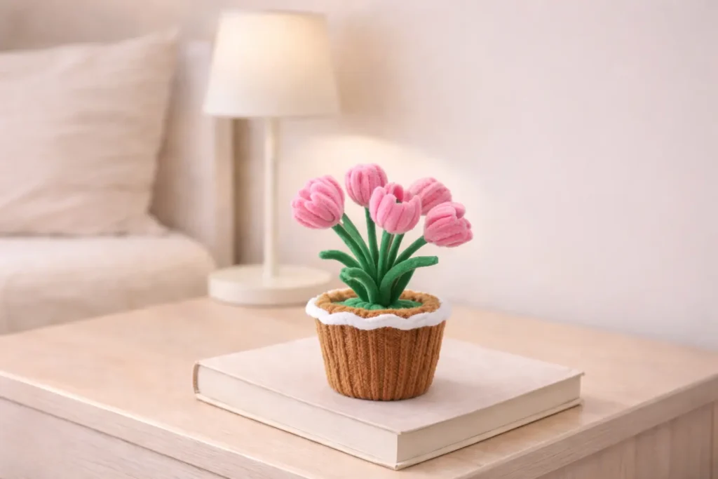 Handmade Artificial Pink Tulip Flower Pot for Home & Office Décor Home Pink Tulip Flower 1024x683